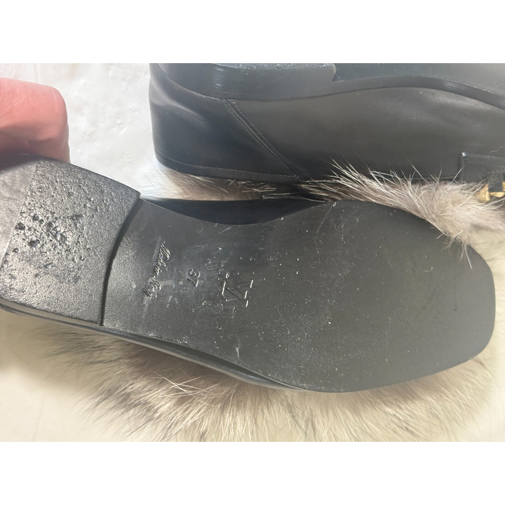 Louis Vuitton Prime Time Black Leather Gold Chain Logo fur Loafers Flats - Picture 7 of 16